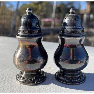 Vintage Oneida 51 Silver Plated Gold Decorative 3” Small Salt & Pepper Shakers
